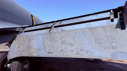 Photo of messages #US servicemen in the #PersianGulf have scribbled on the dust of an aircraft flap.

"Be a good guy and do what Israel tells you to"
"Operation Epstein  Fury"
"Peace deal #64 incoming... ALL THIS FOR THE HOLY LAND"
